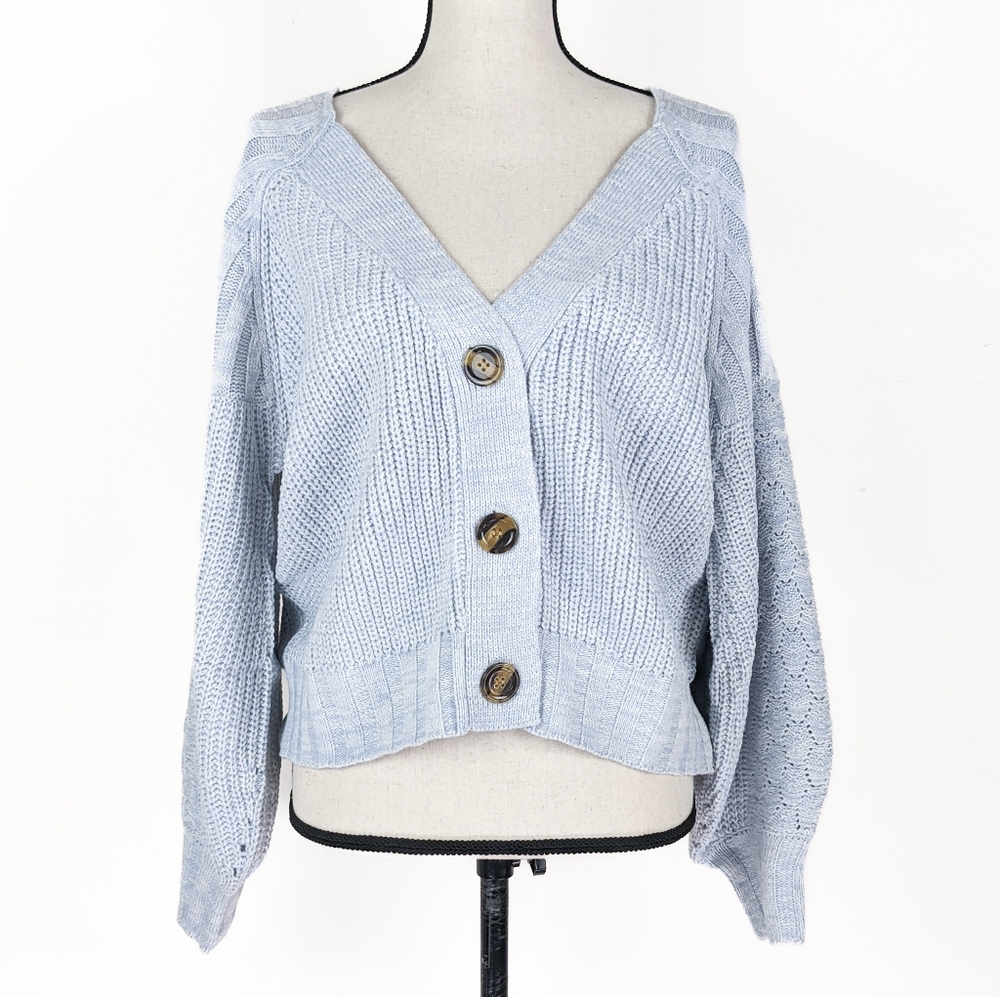 🦋LAST🦋 NWT Storia Light Blue Boyfriend Knit Cardigan, Size Medium